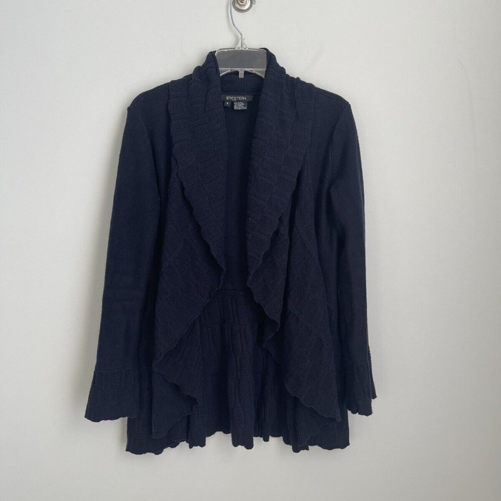 Etcetera Blue Cashmere Blend Open Front Cocoon Cardigan Sweater